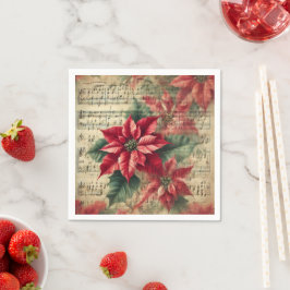 Vintage jul Poinsettia Lakan Music Decoupage Pappersservett
