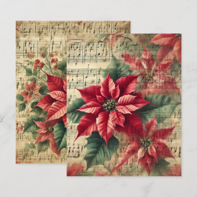 Vintage jul Poinsettia Lakan Music Scrapbook (Fram/baksida)