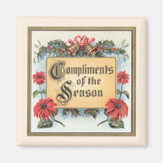 Vintage jul Poinsettias i Ornate Ram Magnet (Framsidan)