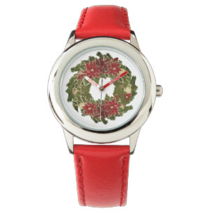 Vintage jul Poinsettias Wandan Helgdag Armbandsur