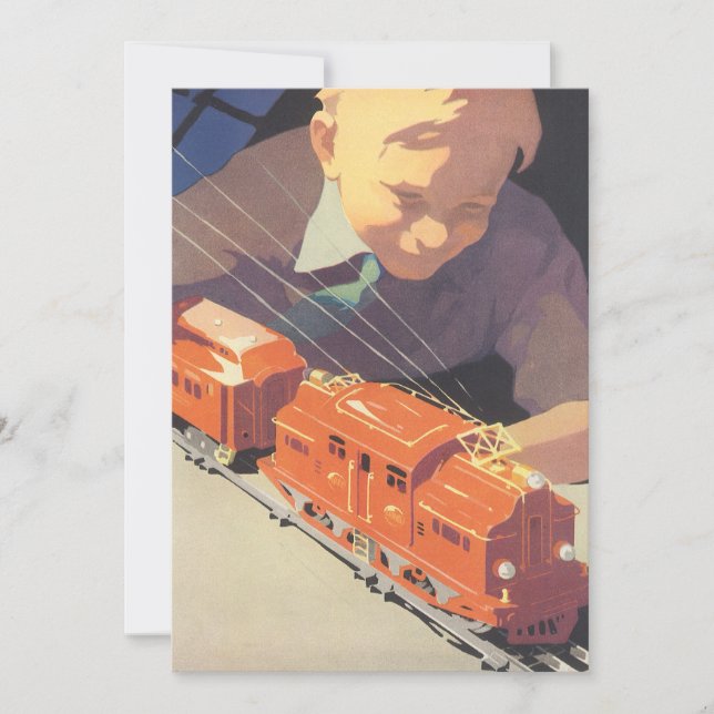 Vintage jul, pojke med leksakståg inbjudan (Framsida)