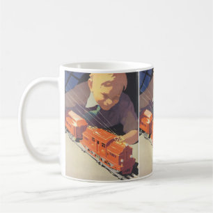 Vintage jul, pojken spelar med Leksaker Tåg Kaffemugg