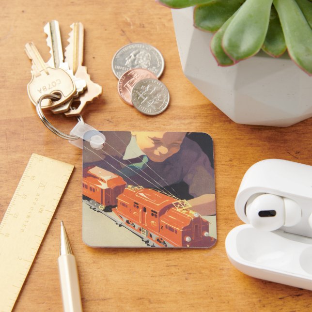 Vintage jul, pojken spelar med Leksaker Tåg Nyckelring (Skrivbord)