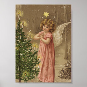 Vintage jul Poster Angel och Julgran