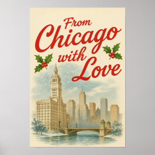Vintage jul Poster - från Chicago med Kärlek
