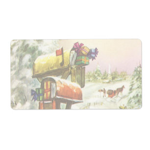 Vintage jul, postlådor i vinterlandskap fraktsedel