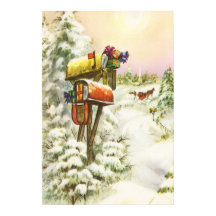 Vintage jul, postlådor i vinterlandskap