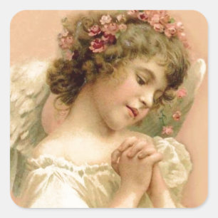 Vintage jul Praying Angel Fyrkantigt Klistermärke