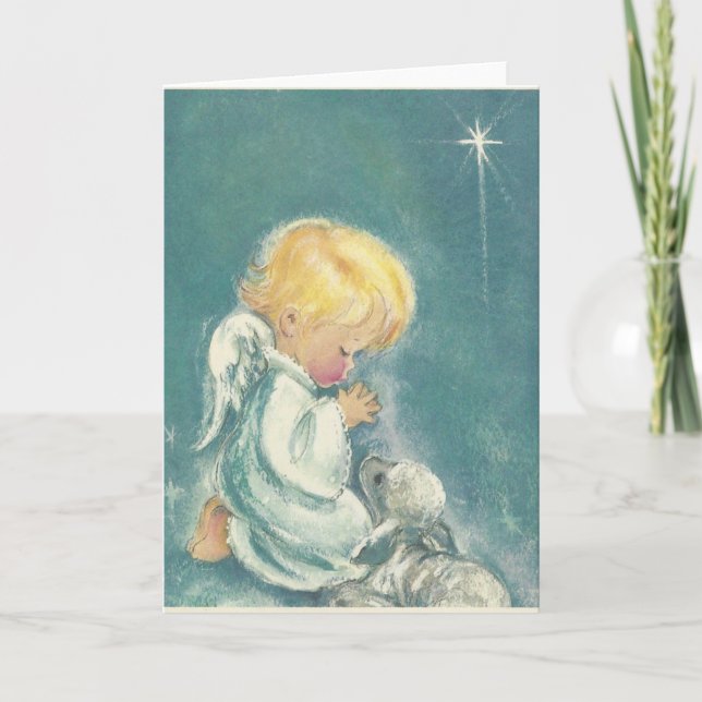 Vintage jul Praying Angel Helgkort (Framsida)