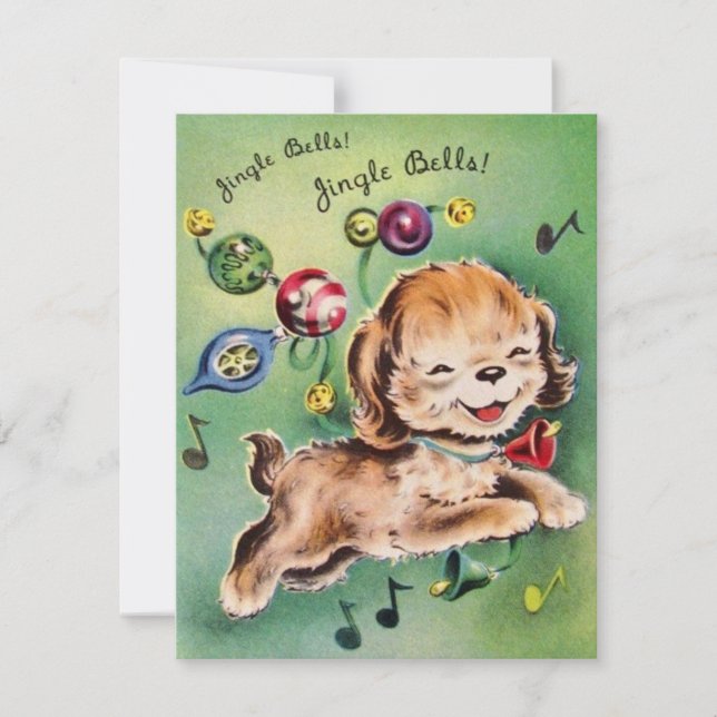 Vintage jul Puppy Singing Julkort (Framsida)