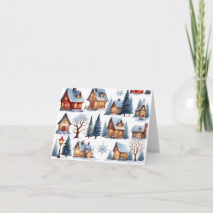 Vintage jul Quaint Small Town Village Blank Kort