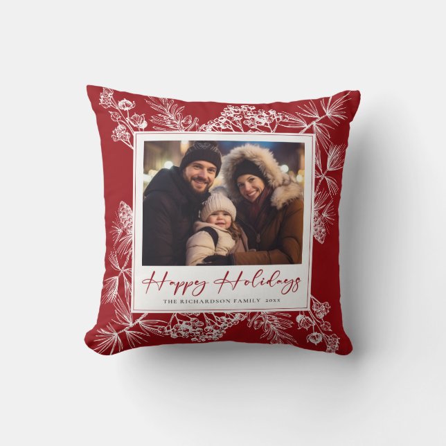 Vintage jul Red Botanical Kudde (Framsida)