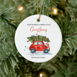 Vintage jul Red Car & Träd Julgransprydnad Keramik