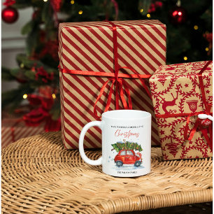 Vintage jul Red Car & Träd Kaffemugg