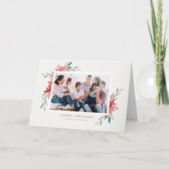 Vintage jul Red Flowers Photo Helgkort (Framsida)