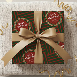 Vintage jul Red Grönt Pput Family Namn Presentpapper