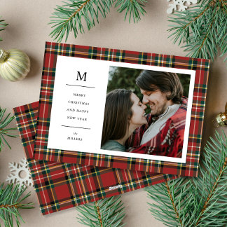 Vintage jul Red Play Monogram One Photo Julkort