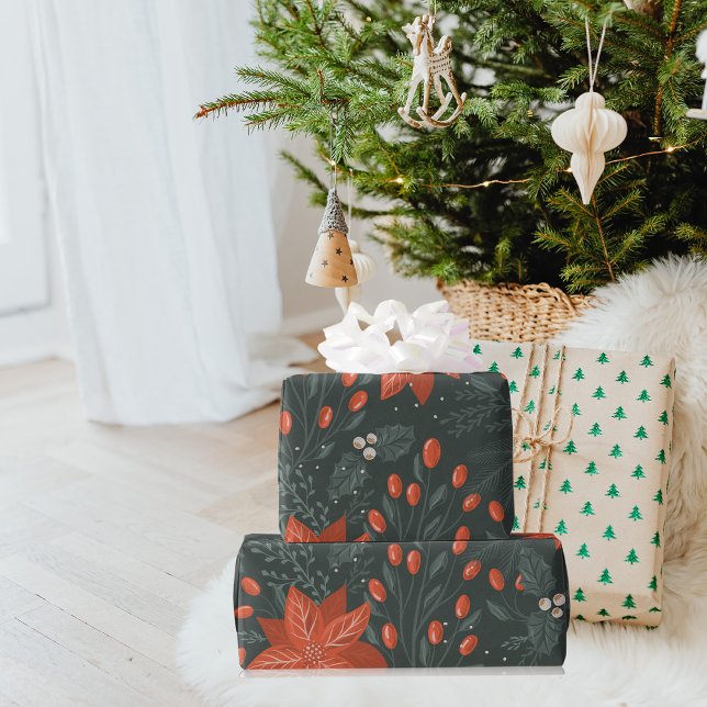 Vintage jul Red Poinsettia Mönster Presentpapper (Skapare uppladdad)