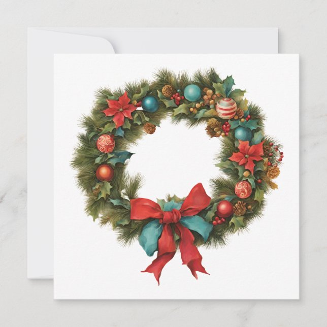 Vintage jul Red Poinsettia, prydnadsfrön, andedräk Julkort (Framsida)