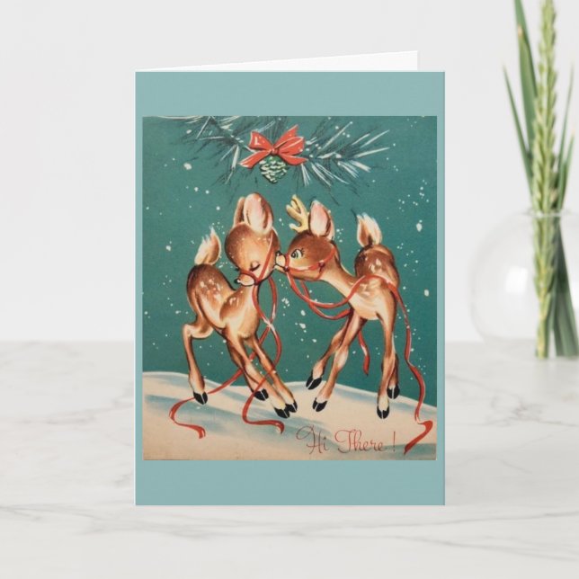 Vintage jul - Reindeer Kisses Helgkort (Framsida)