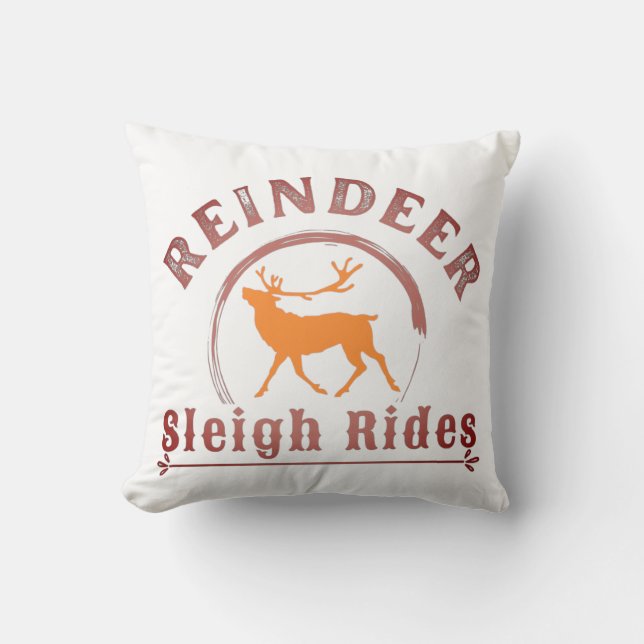 Vintage jul Reindeer Sleigh Rides Kudde (Framsida)