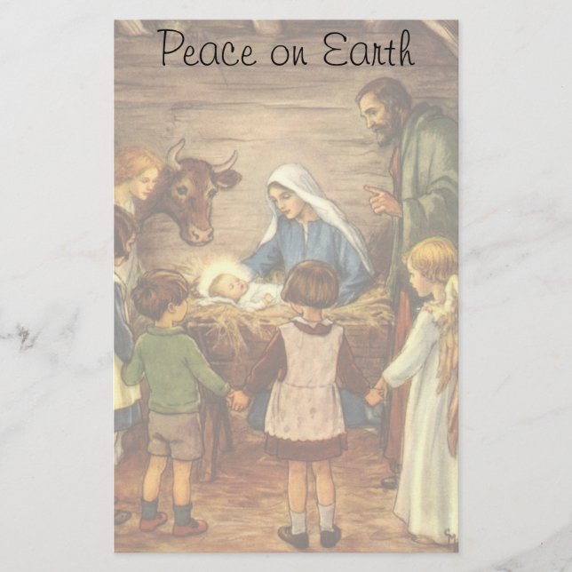 Vintage jul, Religiösa Nativitet w Baby Jesus Brevpapper (Framsida)