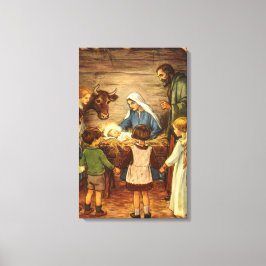 Vintage jul, Religiösa Nativitet w Baby Jesus Canvastryck