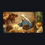 Vintage jul, Religiösa Nativitet w Baby Jesus Fraktsedel<br><div class="desc">Vintagen illustrerar religiösans julbild med en vacker,  klassisk helgdag-familjscen med Mary,  Joseph och den unge Jesus Kristus i mangaren i Betlehem. En kristen religionscen med barn samlades i händer kring pojke.</div>