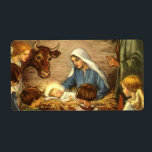 Vintage jul, Religiösa Nativitet w Baby Jesus Fraktsedel<br><div class="desc">Vintagen illustrerar religiösans julbild med en vacker,  klassisk helgdag-familjscen med Mary,  Joseph och den unge Jesus Kristus i mangaren i Betlehem. En kristen religionscen med barn samlades i händer kring pojke.</div>