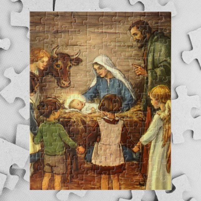Vintage jul, Religiösa Nativitet w Baby Jesus Pussel (Skapare uppladdad)