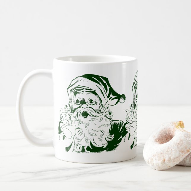 Vintage jul, Retro glada tomten grön Kaffemugg (Med munk)
