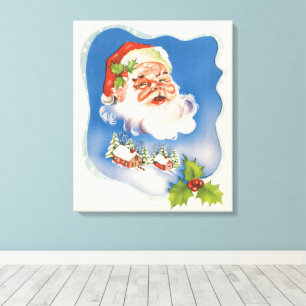 Vintage jul, Retro glädjande tomte Canvastryck