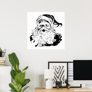 Vintage jul, Retro glädjande tomte, Svart Poster