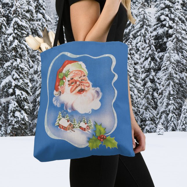 Vintage jul, Retro glädjefull jultomte Tygkasse (Skapare uppladdad)