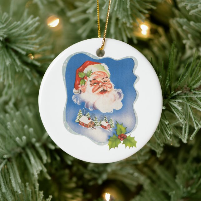 Vintage jul, Retro glädjefull tomte Julgransprydnad Keramik (Träd)