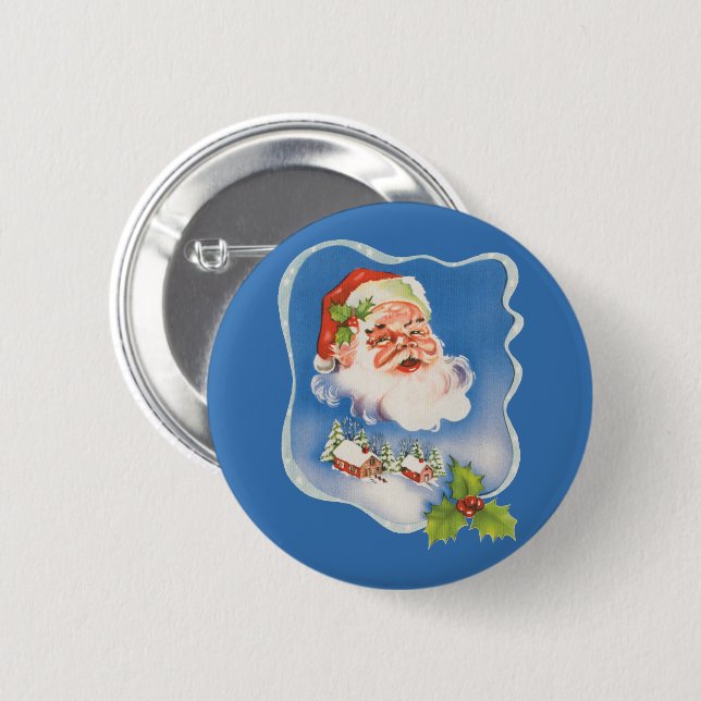 Vintage jul, Retro glädjefull tomte Knapp (Framsida & baksida)
