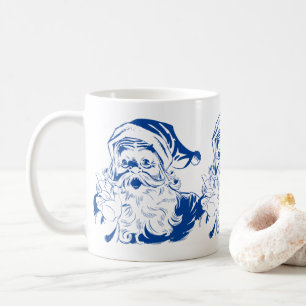Vintage jul, Retro glädjerik jultomte i blått Kaffemugg