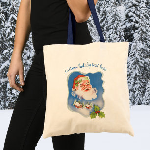 Vintage jul, Retro glädjerik tomte Tygkasse