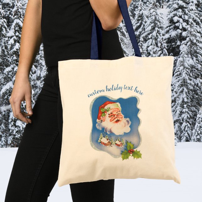 Vintage jul, Retro glädjerik tomte Tygkasse (Skapare uppladdad)