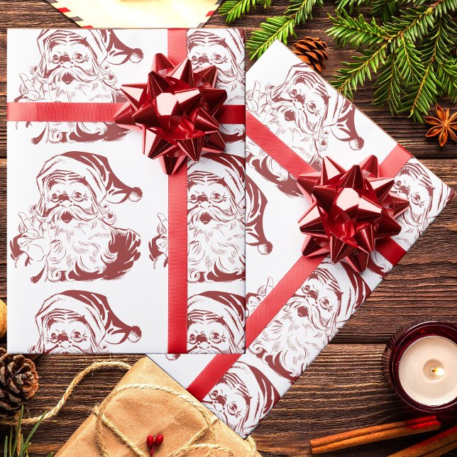 Vintage jul, Retro Jolly Jultomten i Red Presentpapper (Skapare uppladdad)