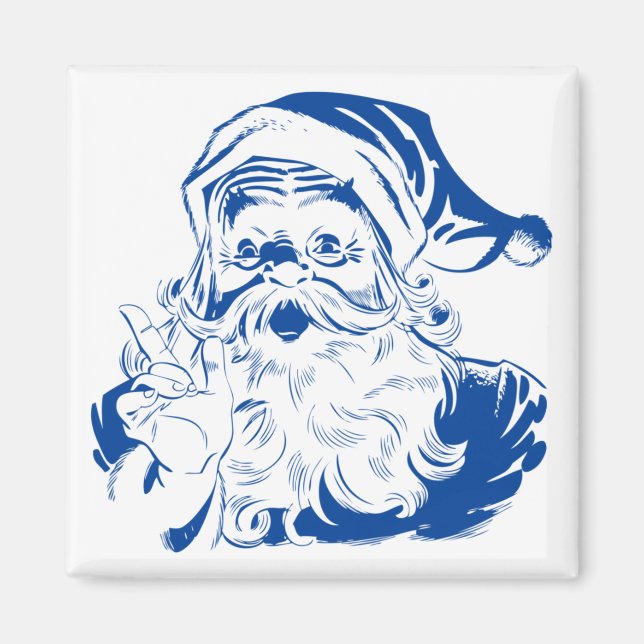 Vintage jul, Retro jolly tomte i blå Magnet (Framsidan)