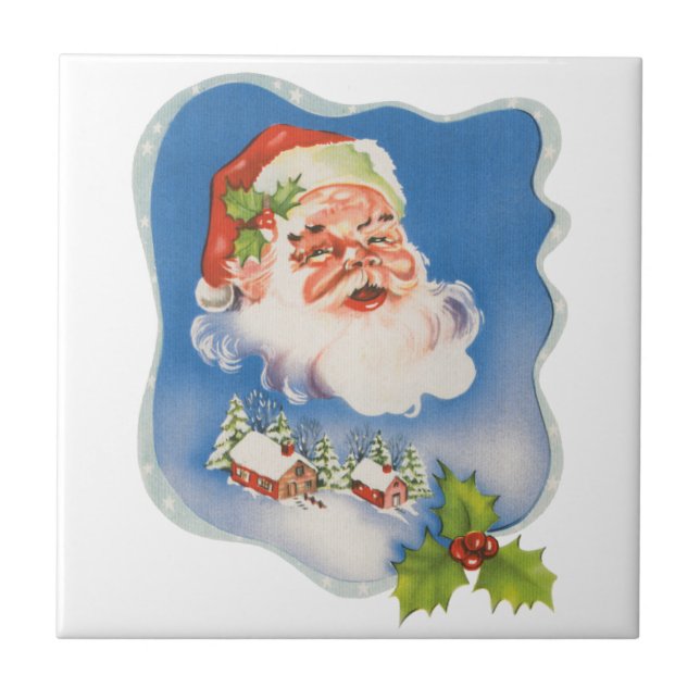 Vintage jul, Retro jolly tomte Kakelplatta (Framsidan)