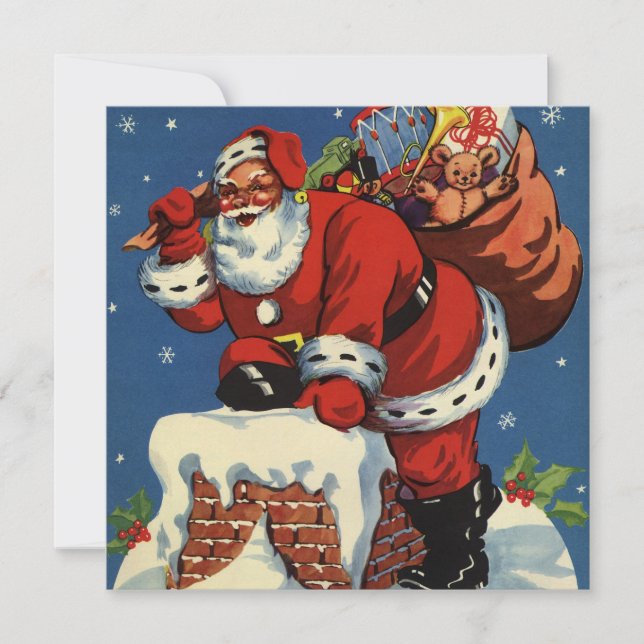 Vintage jul, Retro julkort med Tomte Inbjudningar (Framsida)