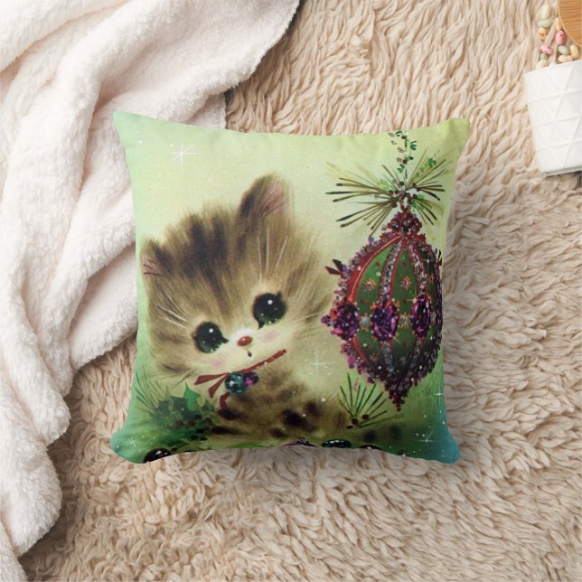 Vintage jul retro katt heminredning kudde (Filt)