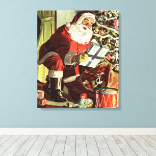 Vintage jul, Retro tomte med presenter Canvastryck