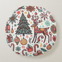 Vintage jul Retro Träd Gift Round Pillow