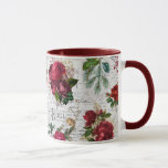 Vintage jul Ro Joyeux Noel Ephemera Mugg<br><div class="desc">Elegant och mycket detaljerad blommigt av årgången Juli,  sömlös sammansättning med "Joyeux Noel"-typografi,  handskript,  portionsgrafik,  holly,  mistletoe och djupt rött,  maron och elfenben ro på åldrasens parchmentbakgrund.</div>