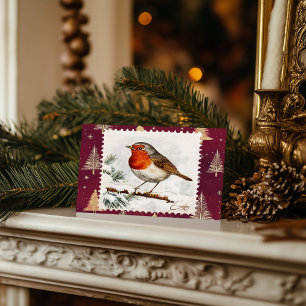 Vintage jul Robin Postage Frimärke Helg Vykort