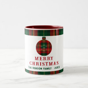 Vintage jul röd grön tartan rutig familj Två-Tonad mugg