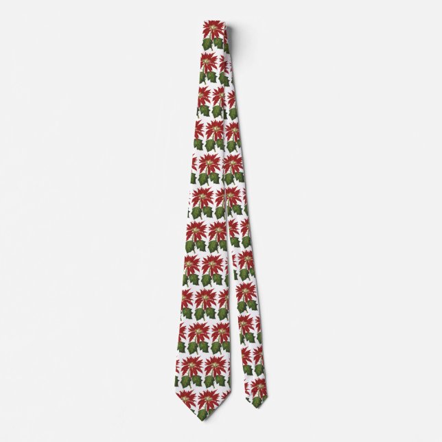 Vintage jul, röd poinsettia vinterväxt slips (Framsida)